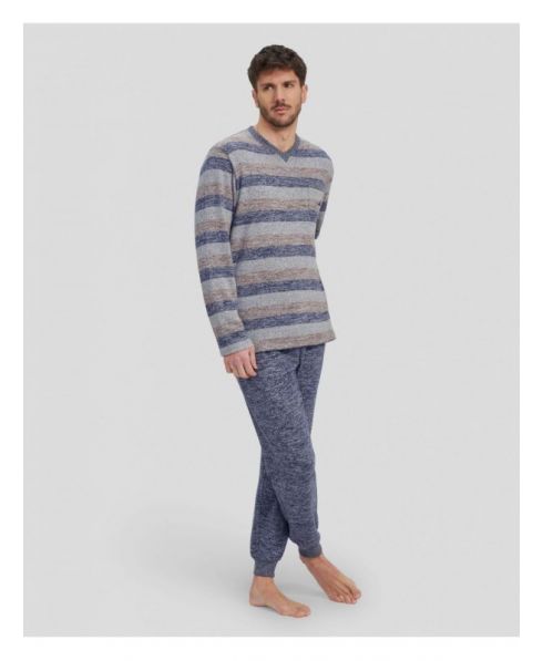 Pijama Largo de Invierno Gris Vigoré a Rayas Lohe Y245117 - Imagen 2