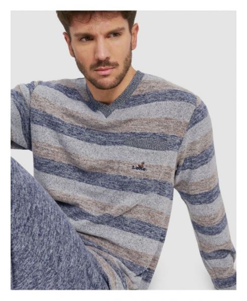 Pijama Largo de Invierno Gris Vigoré a Rayas Lohe Y245117 - Imagen 5