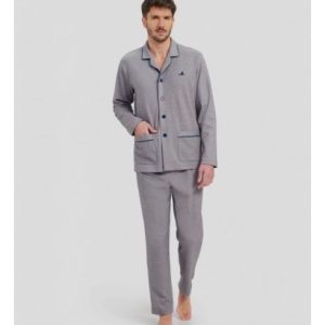 Pijama Largo Camisero Gris Abierto Lohe. Y245124