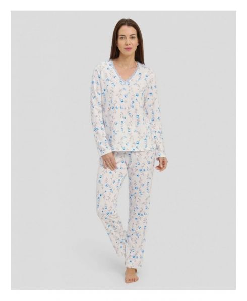 Pijama Largo Flores Cuello Pico Puntilla de Lohe Y241158