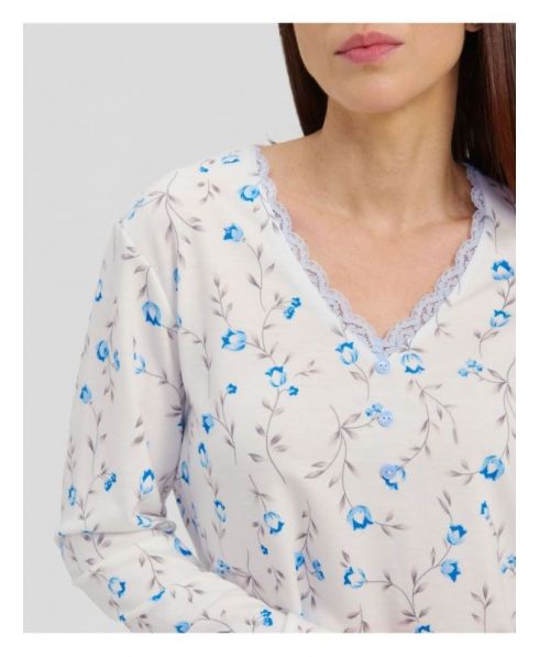 Pijama Largo Flores Cuello Pico Puntilla de Lohe Y241158 - Imagen 5