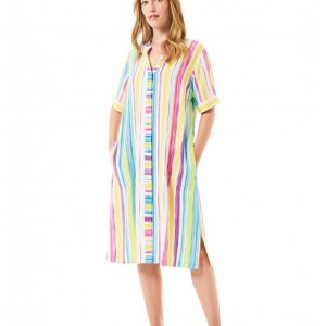 Vestido Corto de Verano Viscosa Rayas Colores Lohe
