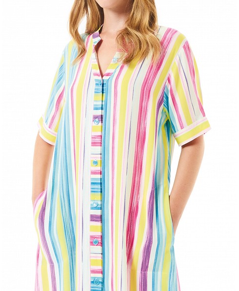 Vestido Corto de Verano Viscosa Rayas Colores Lohe - Imagen 3