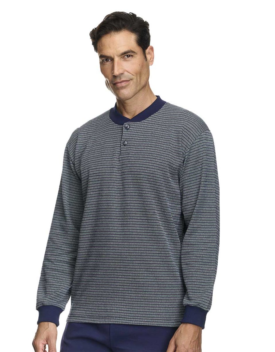 Pijama hombre felpa con tapeta 2 botones y acabado en canalé en mangas y tobillos estampado crucecitas - Imagen 2