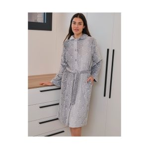 Bata Mujer Larga Relieve Geométrico Gris de Muslher. 258612