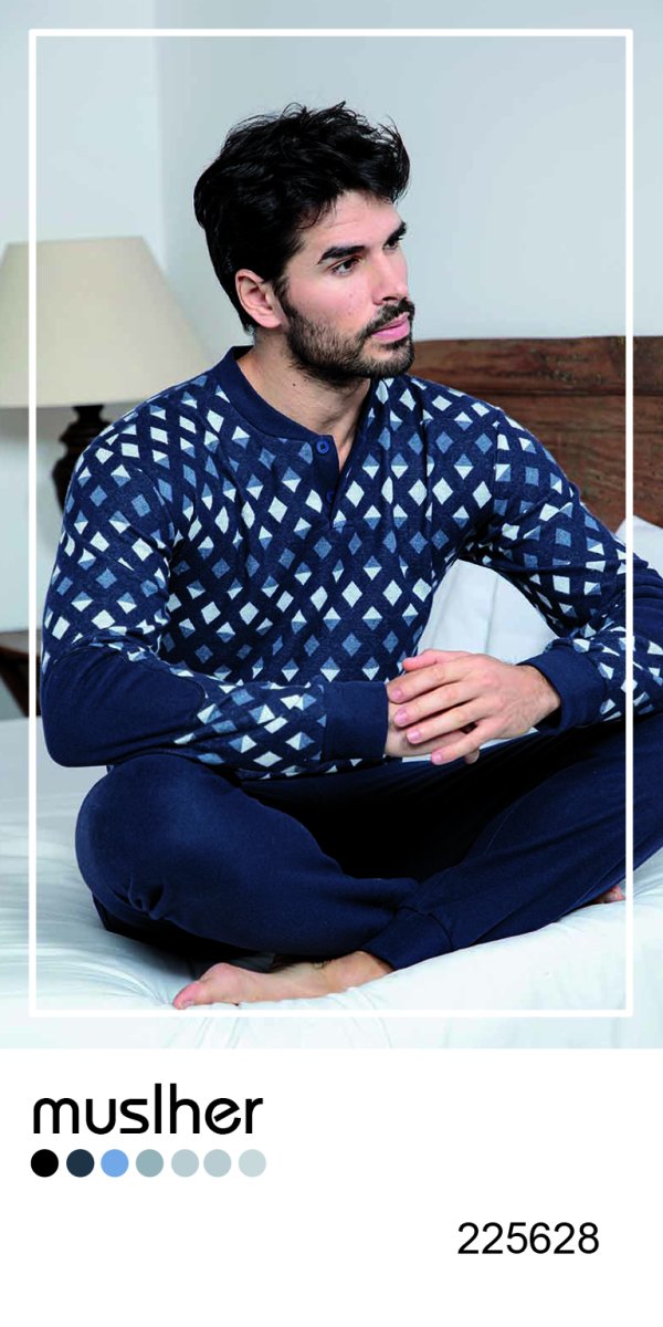 Muslher Invierno. Pijama Hombre Jacquard Rombos Azules. 225628.