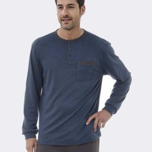 Pijama hombre de punto fino y suave felpado con tapeta botones y bolsillos, bicolor