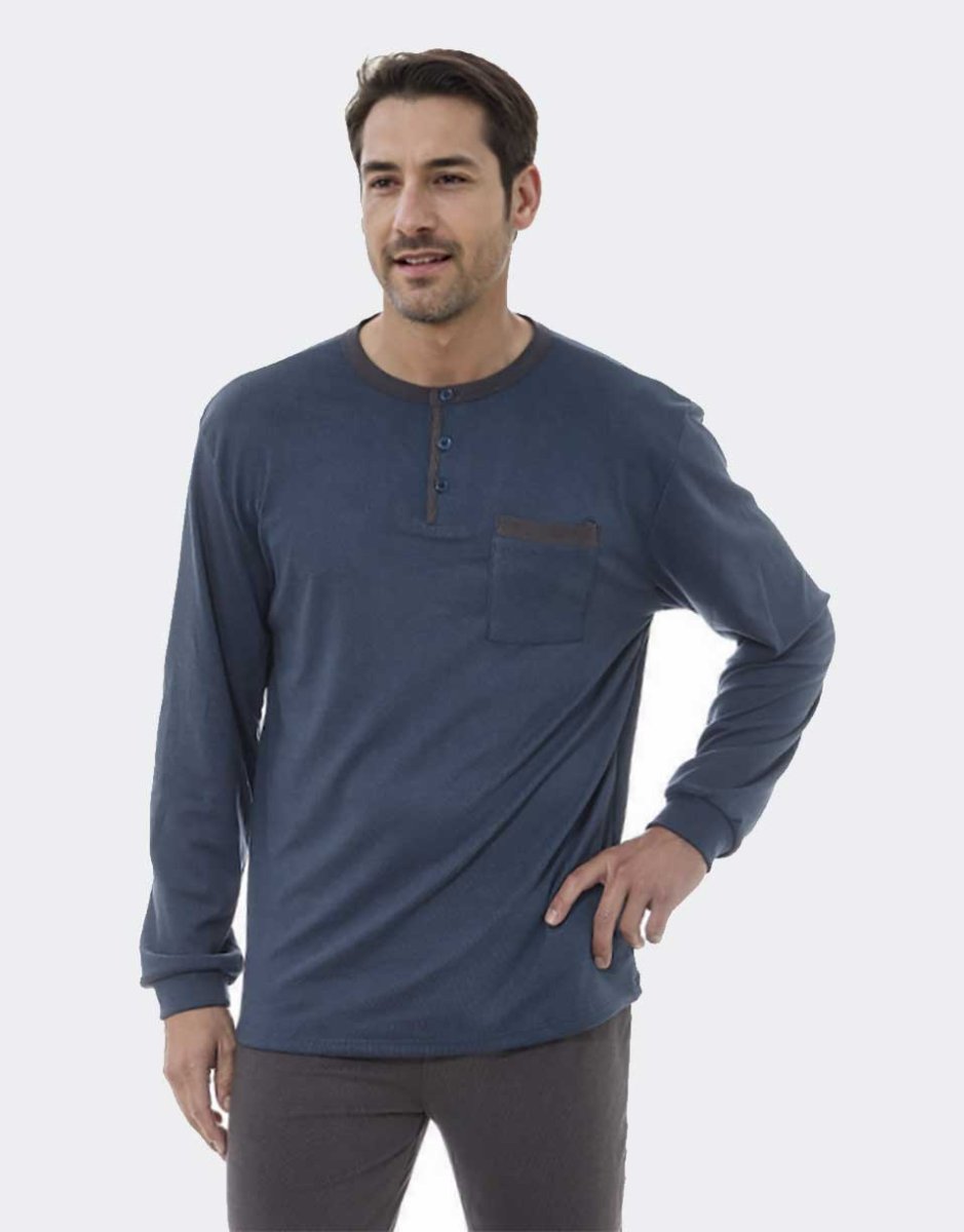 Pijama hombre de punto fino y suave felpado con tapeta botones y bolsillos, bicolor
