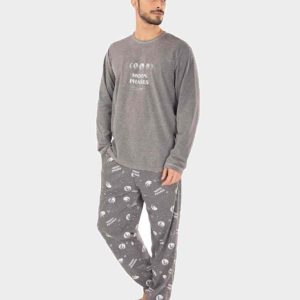Pijama hombre punto fino manga larga dibujo ‘fases lunares’