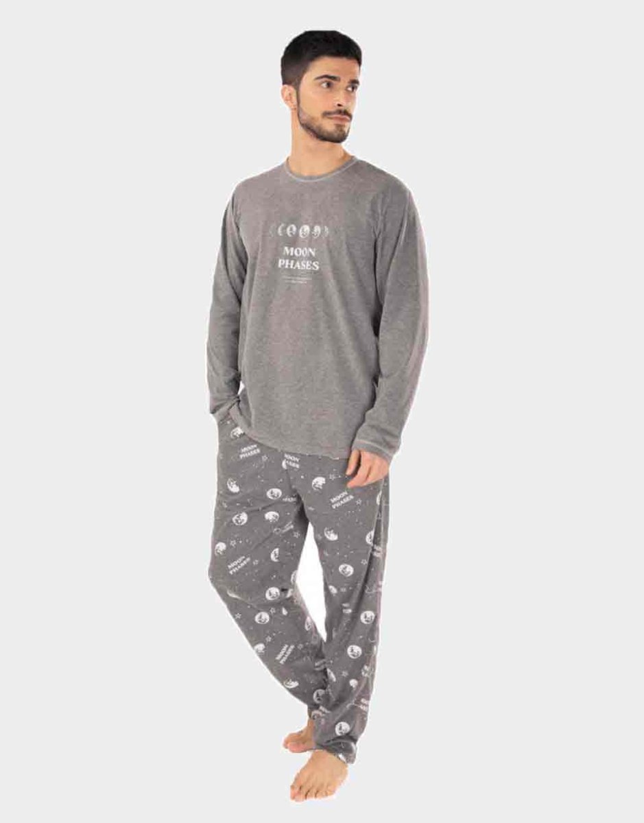 Pijama hombre punto fino manga larga dibujo ‘fases lunares’