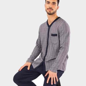 Pijama de hombre punto felpa ABIERTO estampado motivo pequeño geométrico