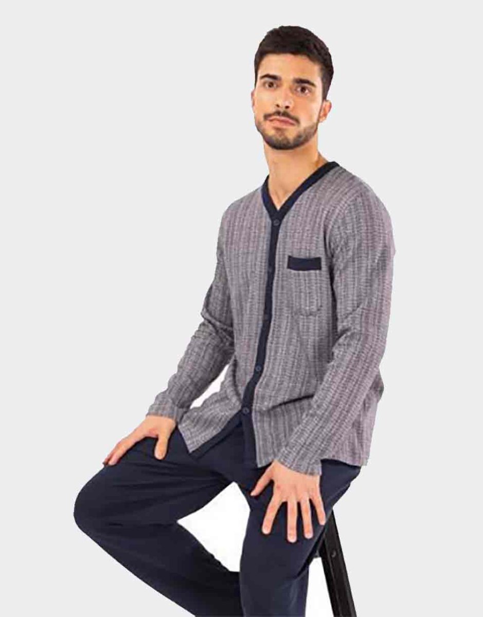 Pijama de hombre punto felpa ABIERTO estampado motivo pequeño geométrico - Imagen 2