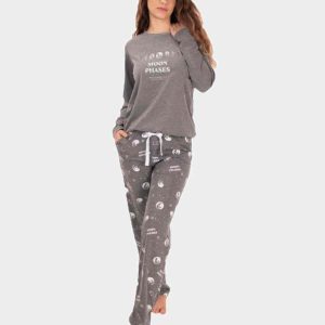 Pijama de mujer punto fino manga larga dibujo ‘fases lunares’