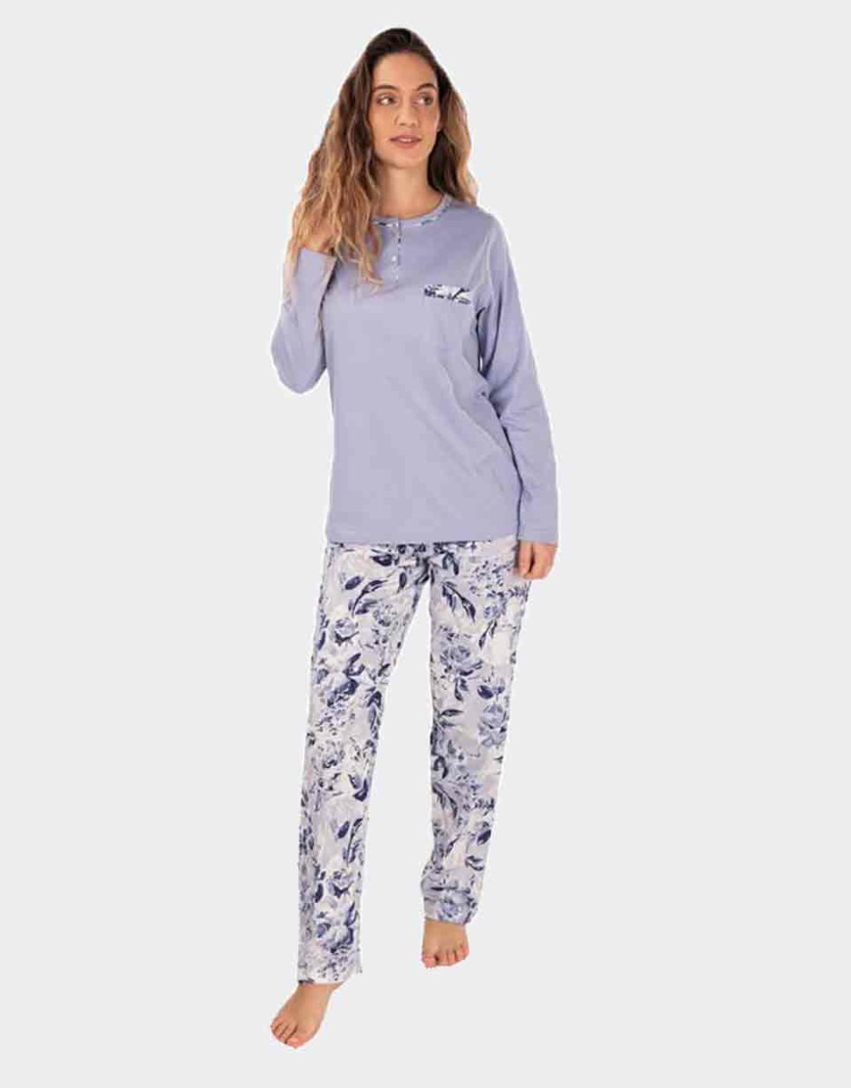 Pijama de mujer de punto fino con pantalón floral