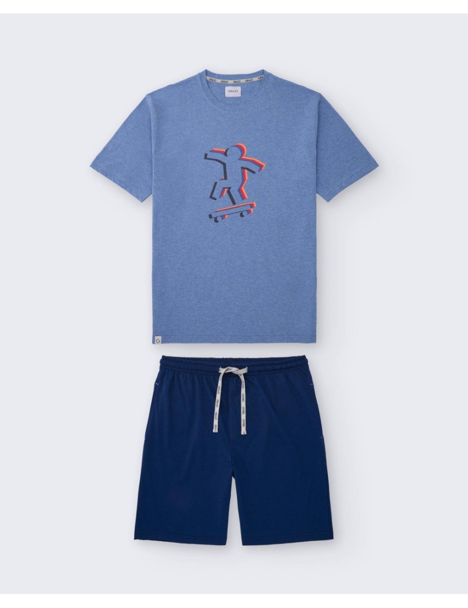 Pijama Corto Giulio Modelo Ska 100% Algodón | Conjunto Hombre con Bolsillos 716E