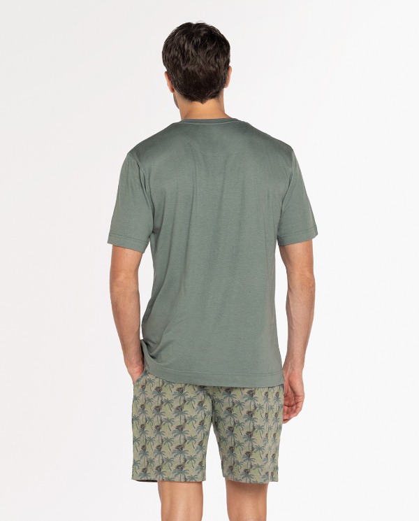 Pijama Corto Punto Blanco de Bambú y Algodón con Pantalón Estampado y Bolsillos. 34722-60 - Imagen 3