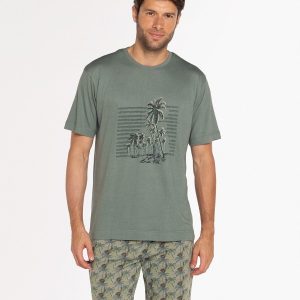 Pijama Corto Punto Blanco de Bambú y Algodón con Pantalón Estampado y Bolsillos. 34722-60