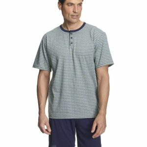 Pijama punto VERANO hombre corto, con tapeta a rayas decoradas