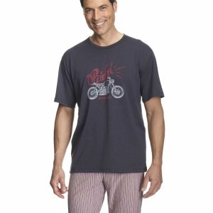 Pijama hombre VERANO manga corta y pantalón largo, ‘Rider’ con moto