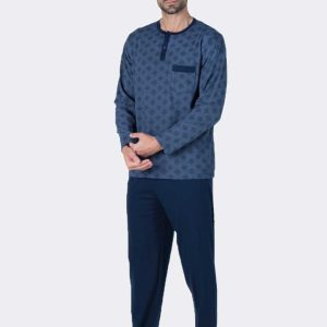 Pijama punto fino hombre largo ENTRTIEMPO tapeta botones estampado fino