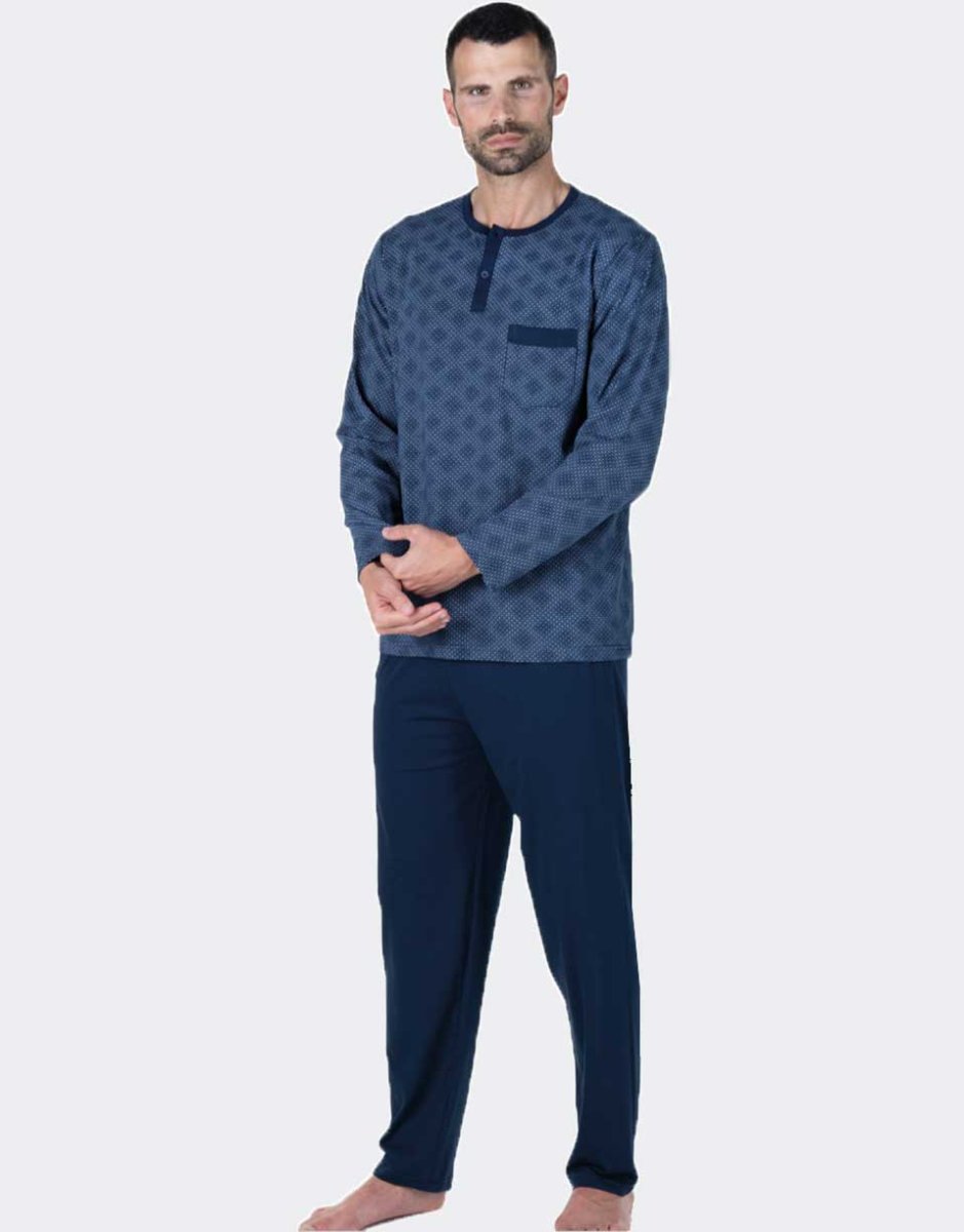 Pijama punto fino hombre largo ENTRTIEMPO tapeta botones estampado fino - Imagen 2