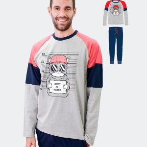 Pijama hombre punto fino con dibujo ‘adoptar gato’