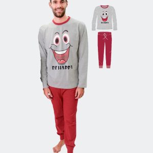 Pijama hombre punto fino dibujo de cara sonriente