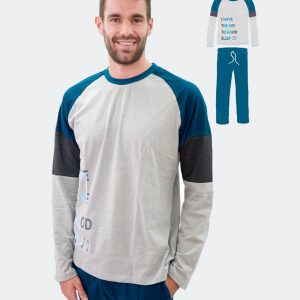 Pijama hombre punto fino con motivo en letras y llaves