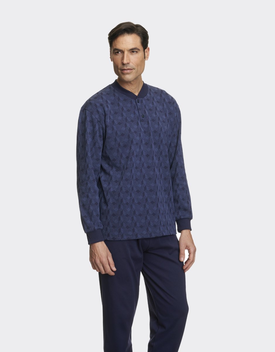 Pijama hombre felpa estampado en rombos geométricos - Imagen 2