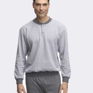 Pijama hombre punto felpa tapeta dos botones estampado geométrico cuadros