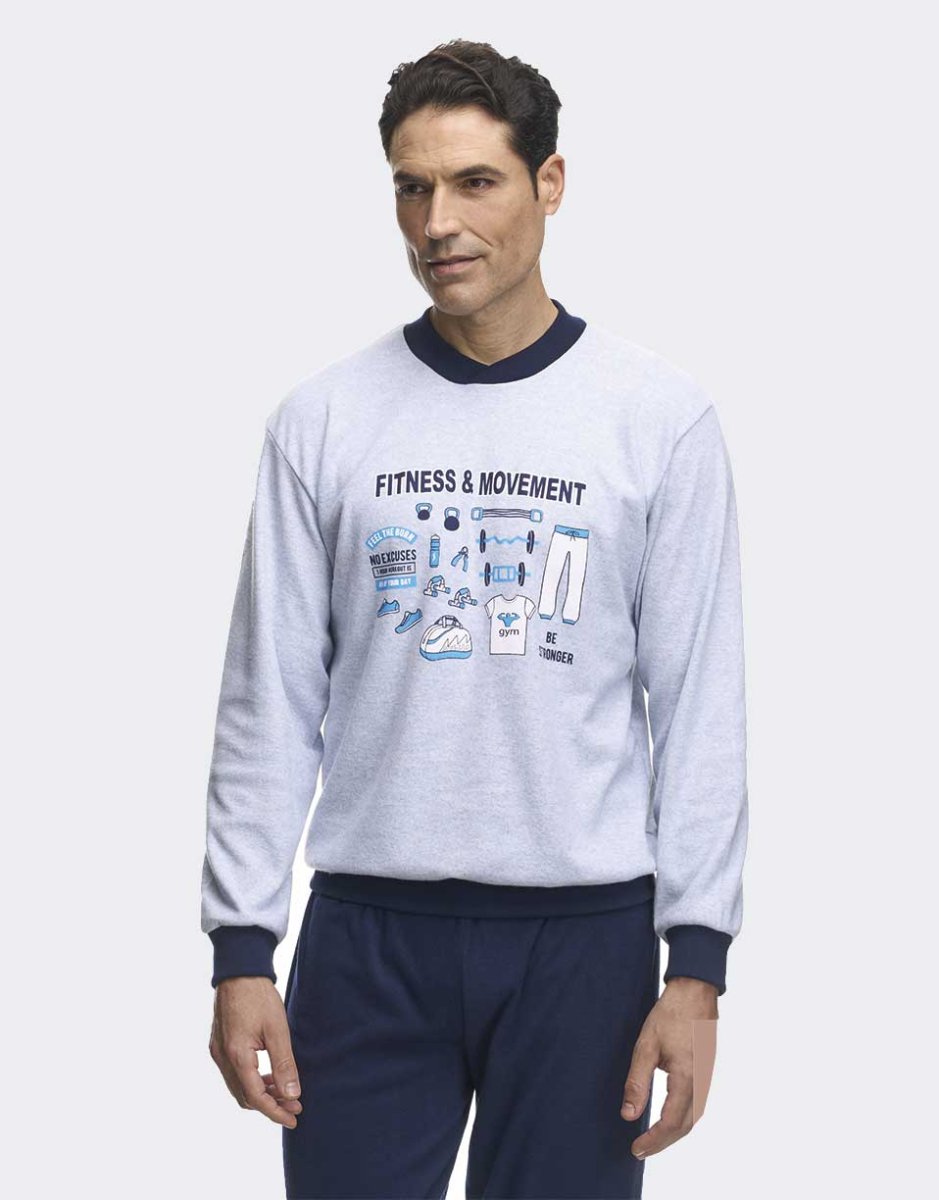 Pijama hombre punto felpa con tapeta con estampado fino - Imagen 2