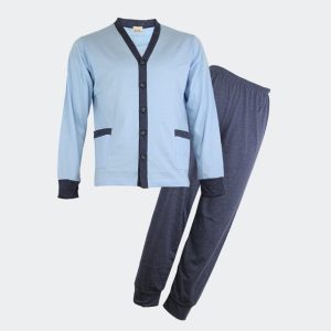 Pijama hombre punto fino abierto delante color liso