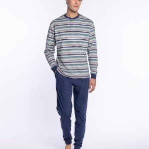 Pijama de Hombre de Algodón con Rayas Refinement Punto Blanco. 34688