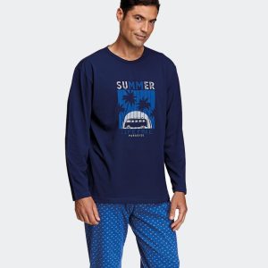 Pijama punto fino hombre largo cuello redondo con dibujo ‘Summer’ con furgoneta