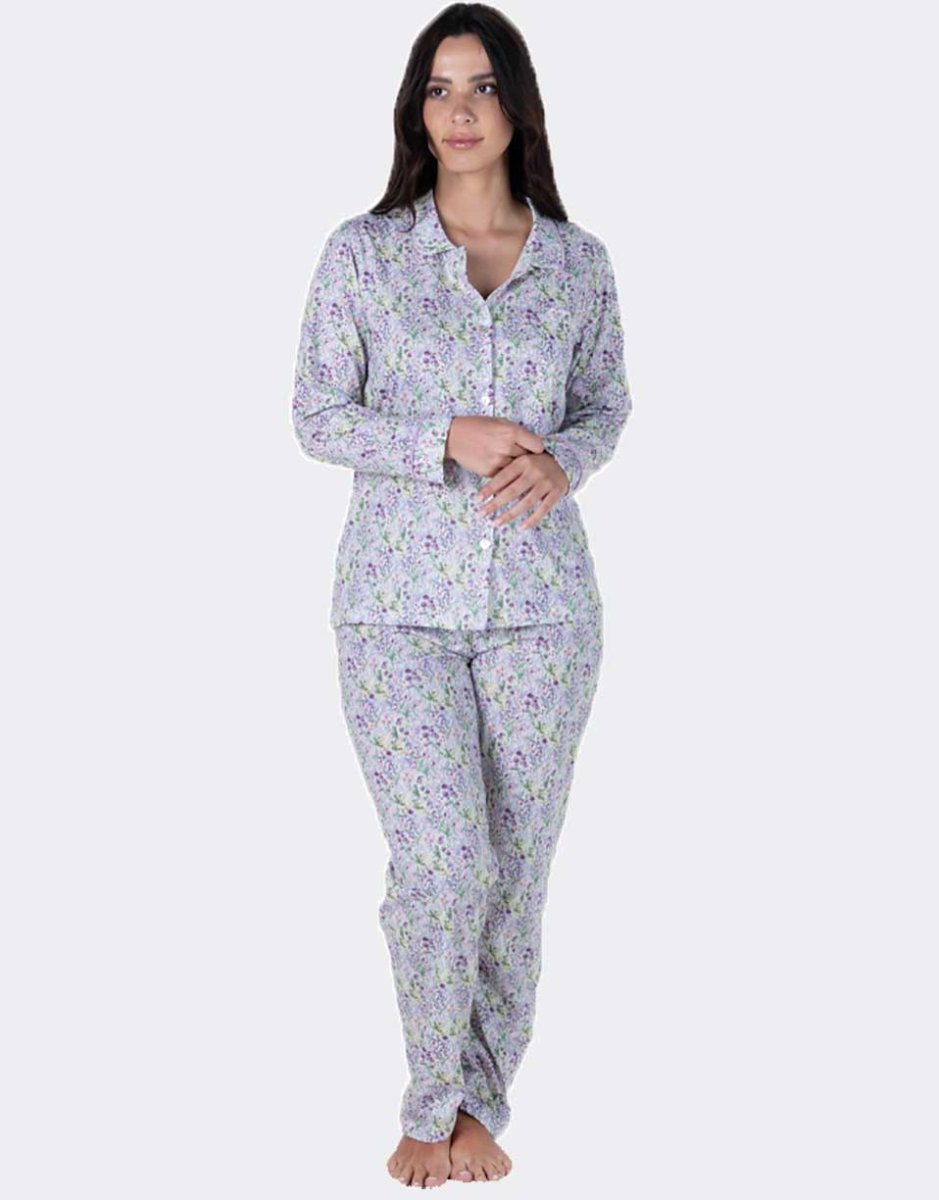 Pijama mujer punto fino algadón ABIERTO largo estampado floral