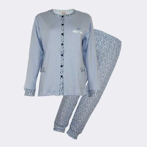 Pijama mujer punto felpa ABIERTO con detalle cisnes y pantalón estampado