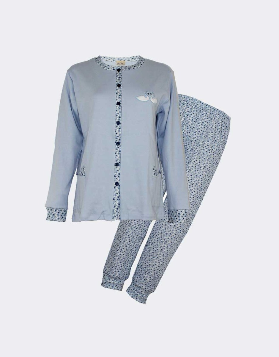 Pijama mujer punto felpa ABIERTO con detalle cisnes y pantalón estampado - Imagen 2