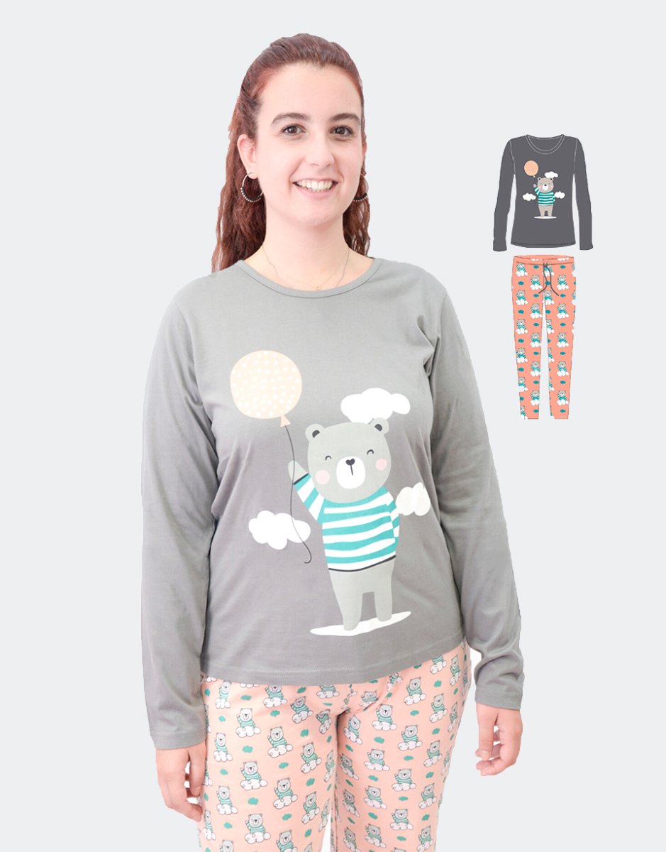 Pijama mujer punto fino dibujo con corazones