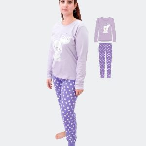 Pijama mujer punto fino dibujo oso con globo