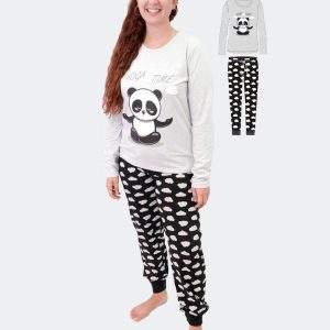 Pijama mujer punto fino dibujo ‘oso panda yoga’
