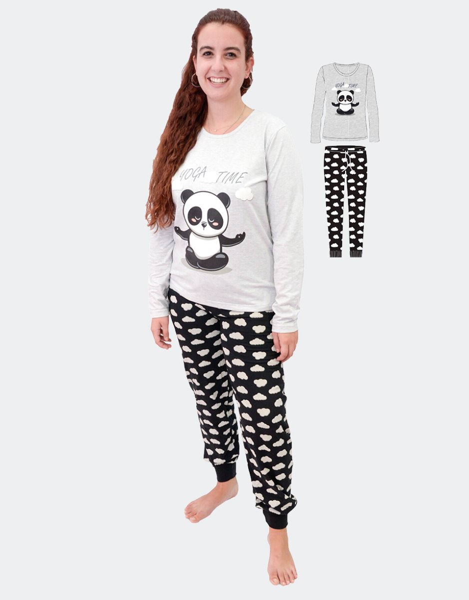 Pijama mujer punto fino dibujo ‘oso panda yoga’