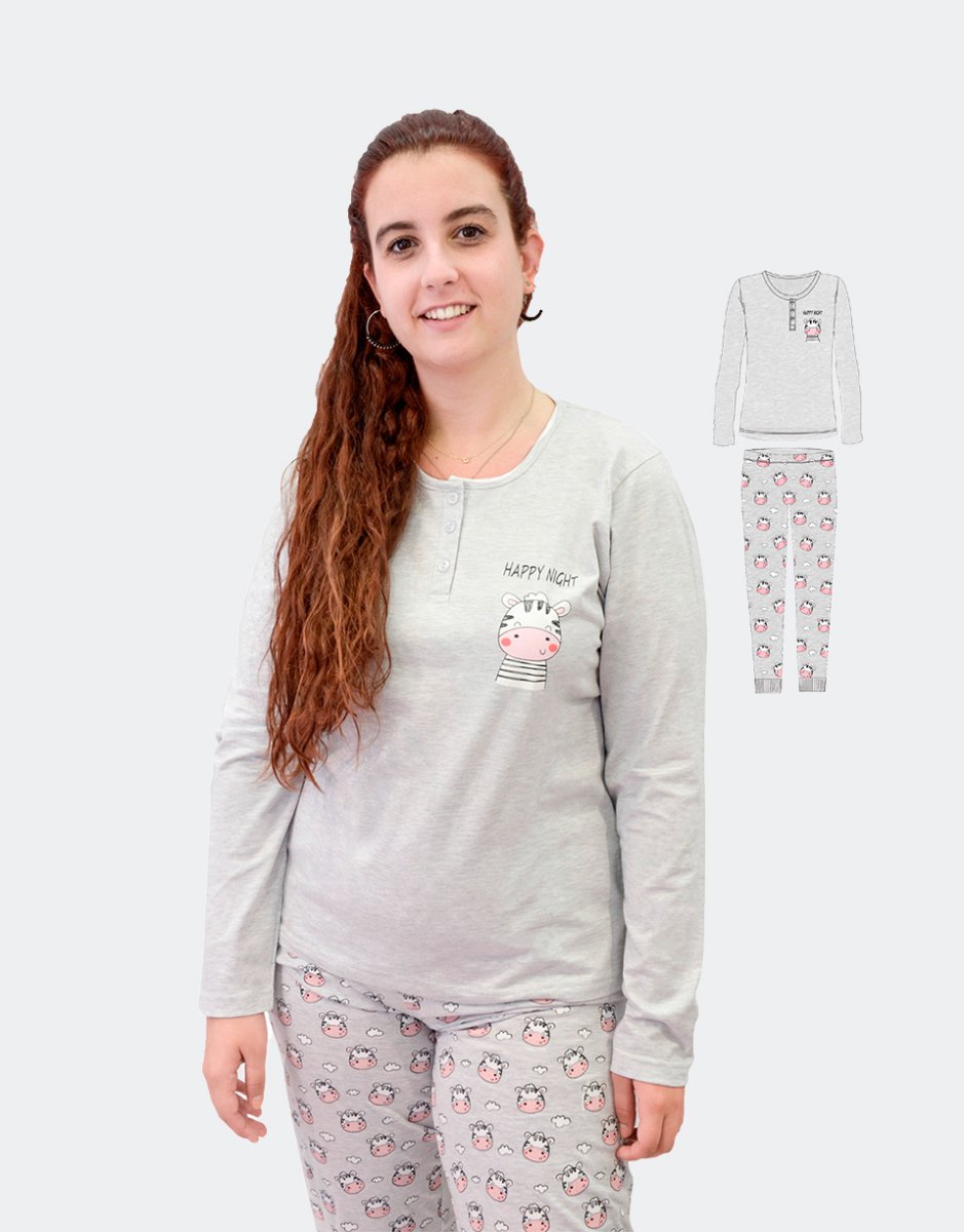 Pijama mujer punto fino punto con dibujo de zebra