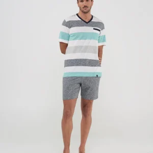 Pijama Corto de Hombre LOHE a Rayas Anchas y Pantalón Vigoré con Bolsillos