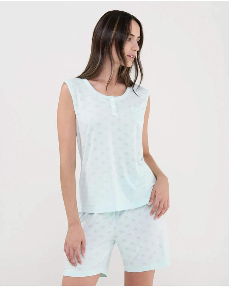 Pijama de Verano Lohe de Punto Verde con Estrellitas V263785