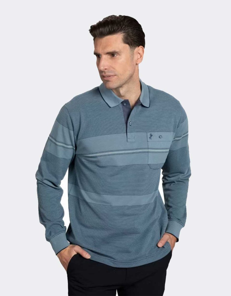 Polo de hombre punto piqué manga larga con líneas y alguna franja - Imagen 2