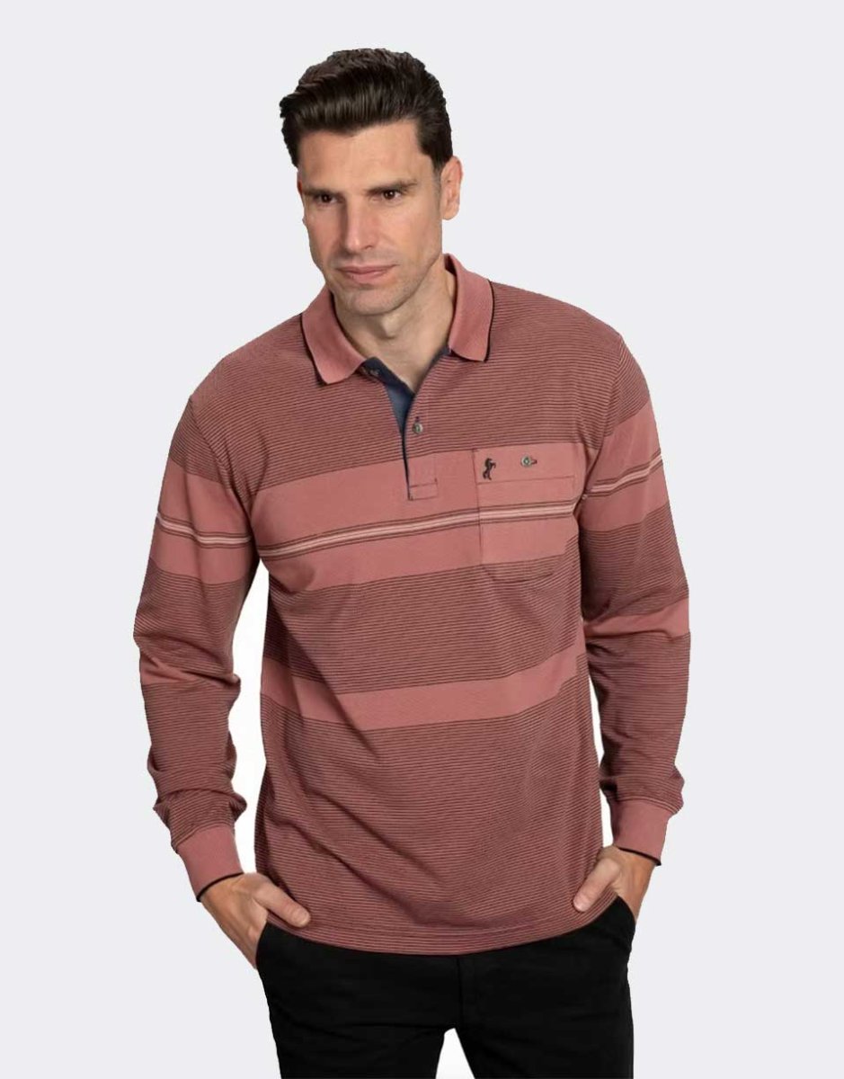 Polo de hombre punto piqué manga larga con líneas y alguna franja - Imagen 3