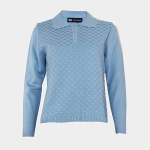 Jersey mujer de punto cuello polo con tres botones delantero en relieve rombos