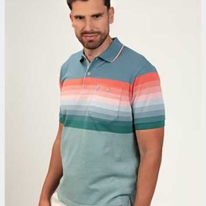 Polo hombre manga corta punto piqué con franjas haciendo degradado de color