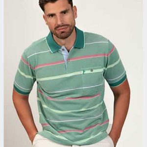 Polo hombre manga corta punto piqué fondo vigoré con rayas varios colores