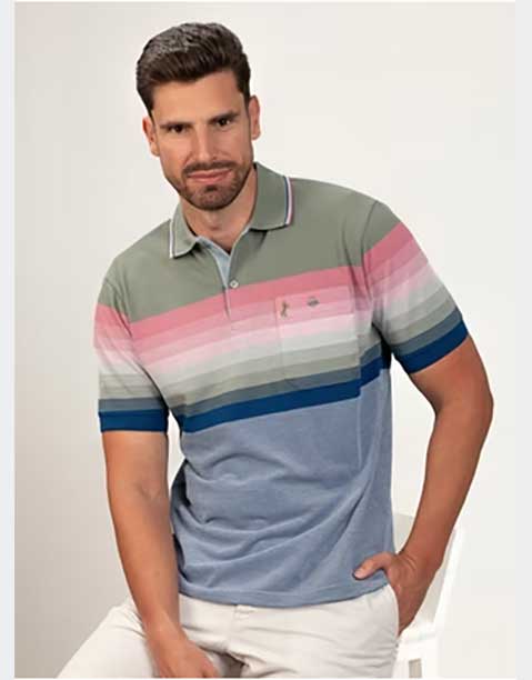 Polo hombre manga corta punto piqué con franjas haciendo degradado de color - Imagen 3